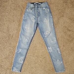 Tinseltown Light Blue High Rise Jeans with Butterfly Design